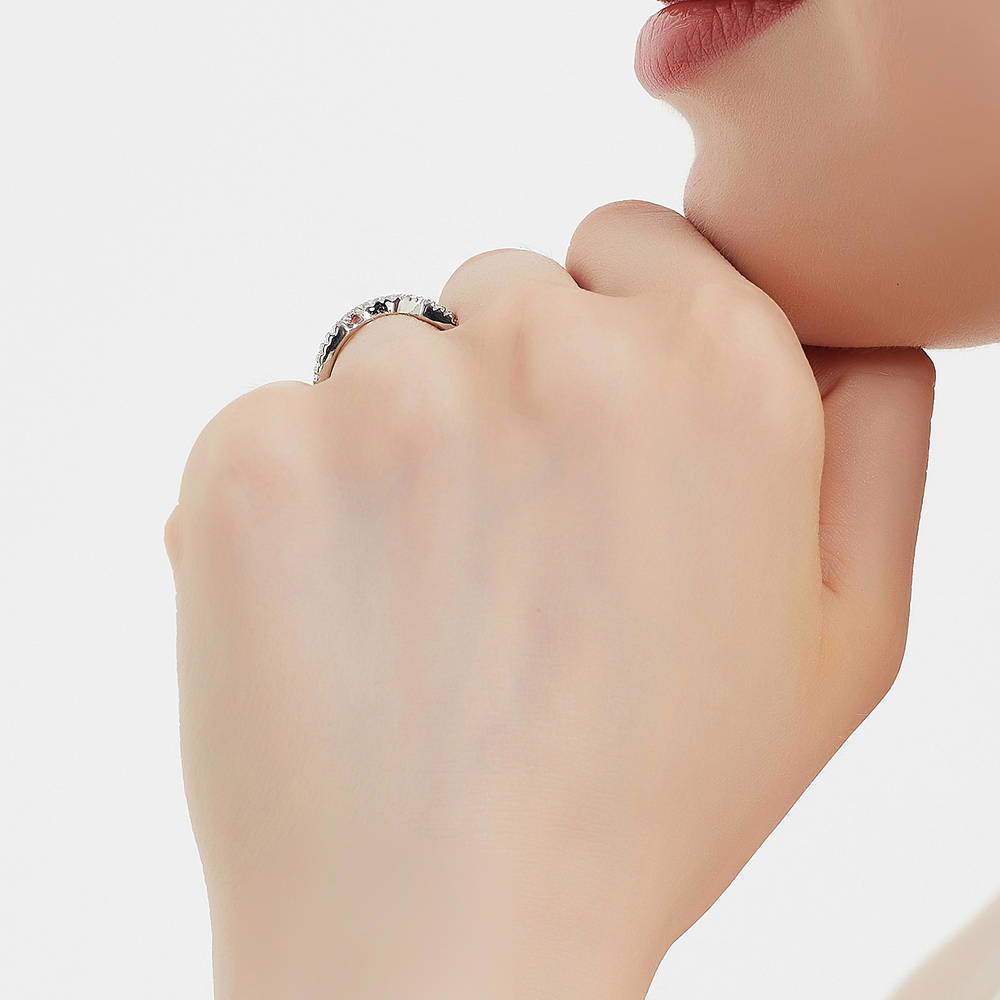 Model wearing Dome CZ Eternity Ring in Sterling Silver, 8 of 17