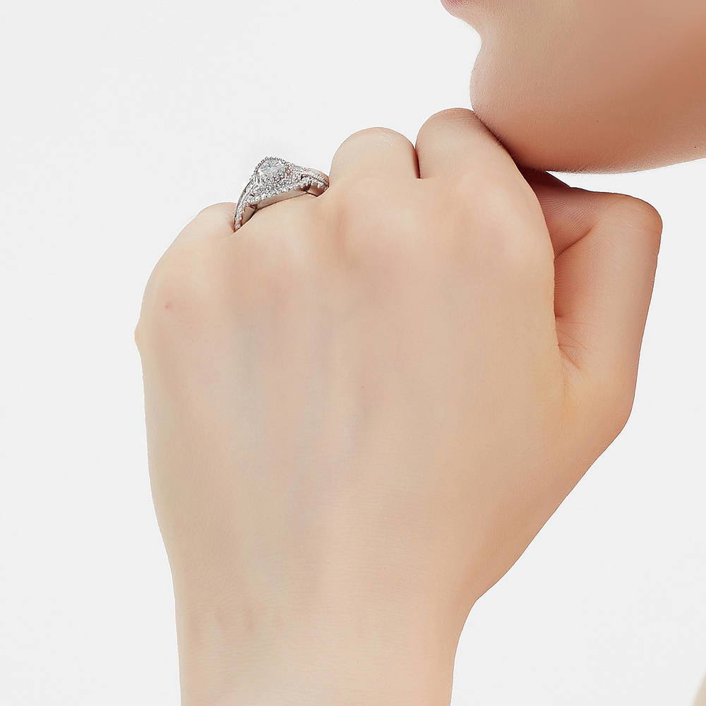 Model wearing Dome CZ Eternity Ring in Sterling Silver, 16 of 17
