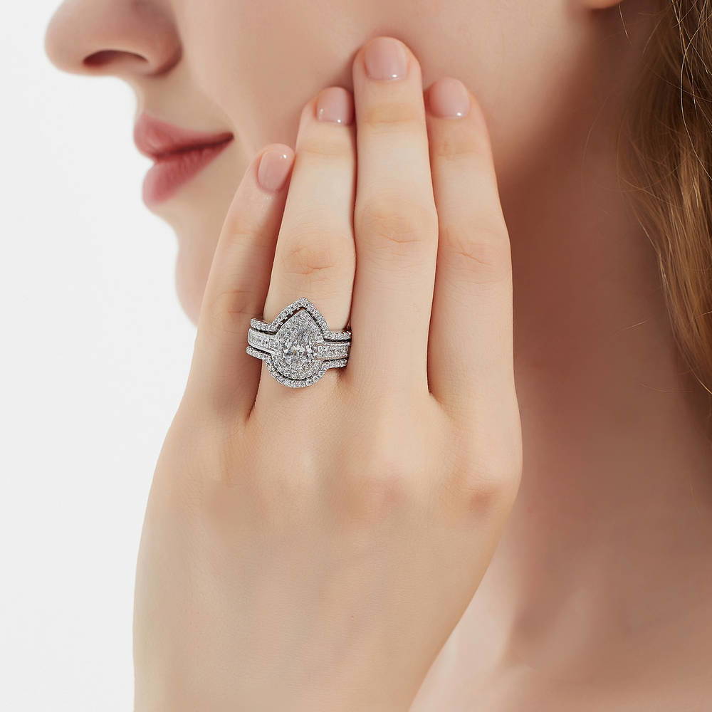 Model wearing Dome CZ Eternity Ring in Sterling Silver, 13 of 17