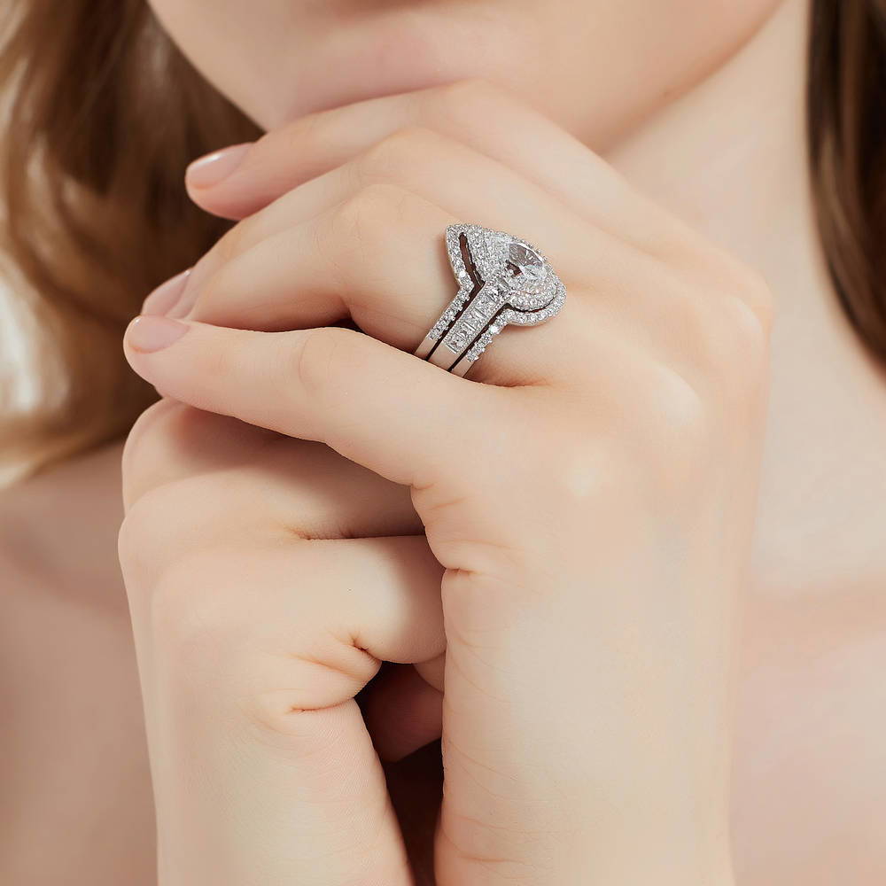 Model wearing Dome CZ Eternity Ring in Sterling Silver, 15 of 17