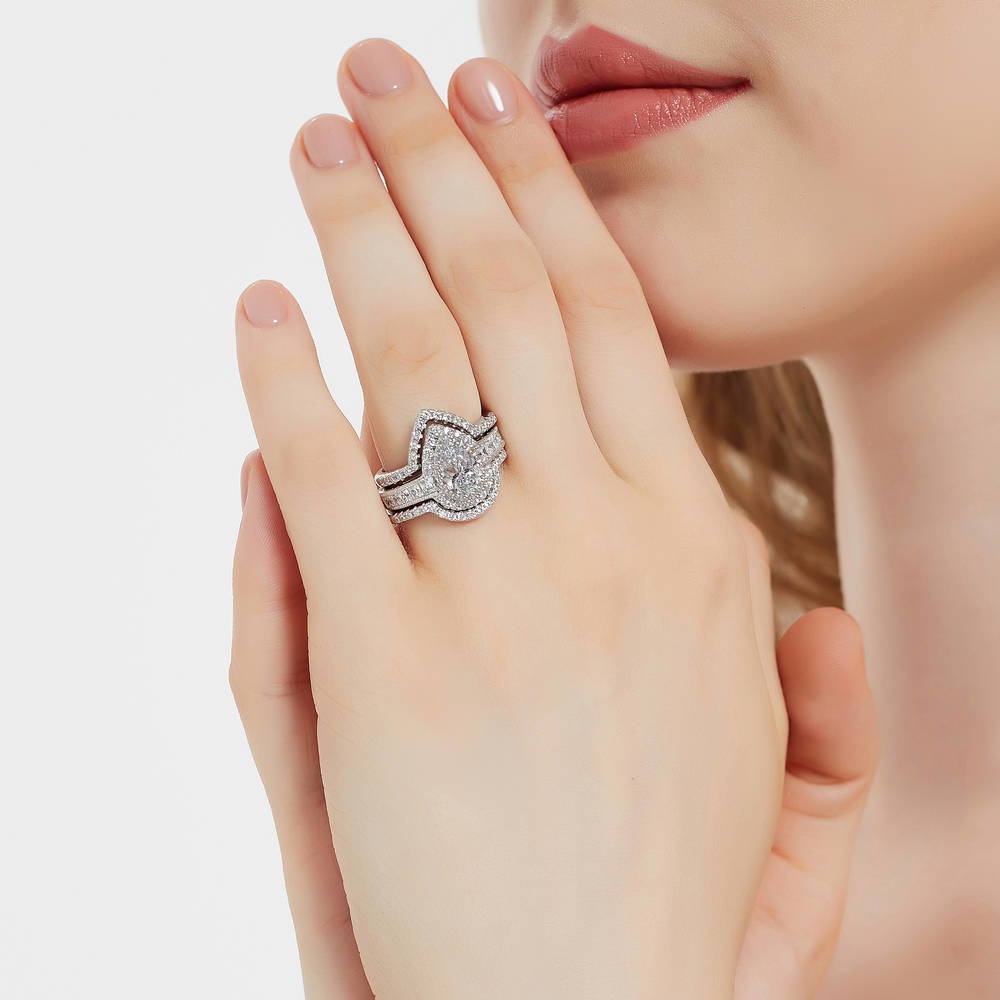 Model wearing Dome CZ Eternity Ring in Sterling Silver, 14 of 17