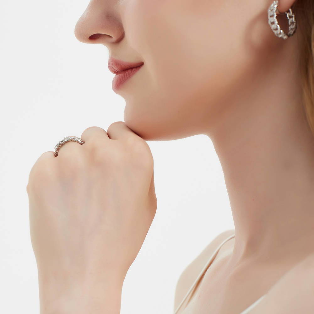 Model wearing Woven CZ Band in Sterling Silver, 7 of 9