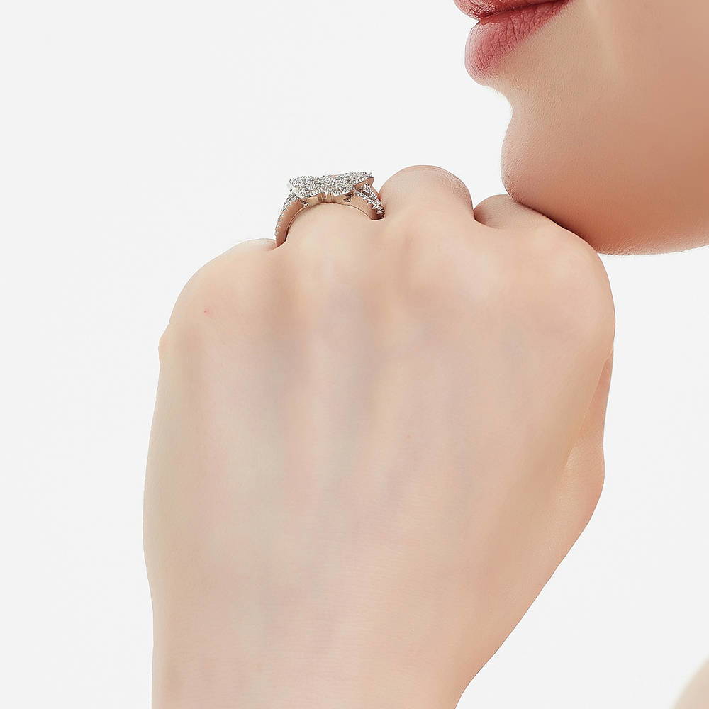 Model wearing Butterfly CZ Ring in Sterling Silver, 7 of 11