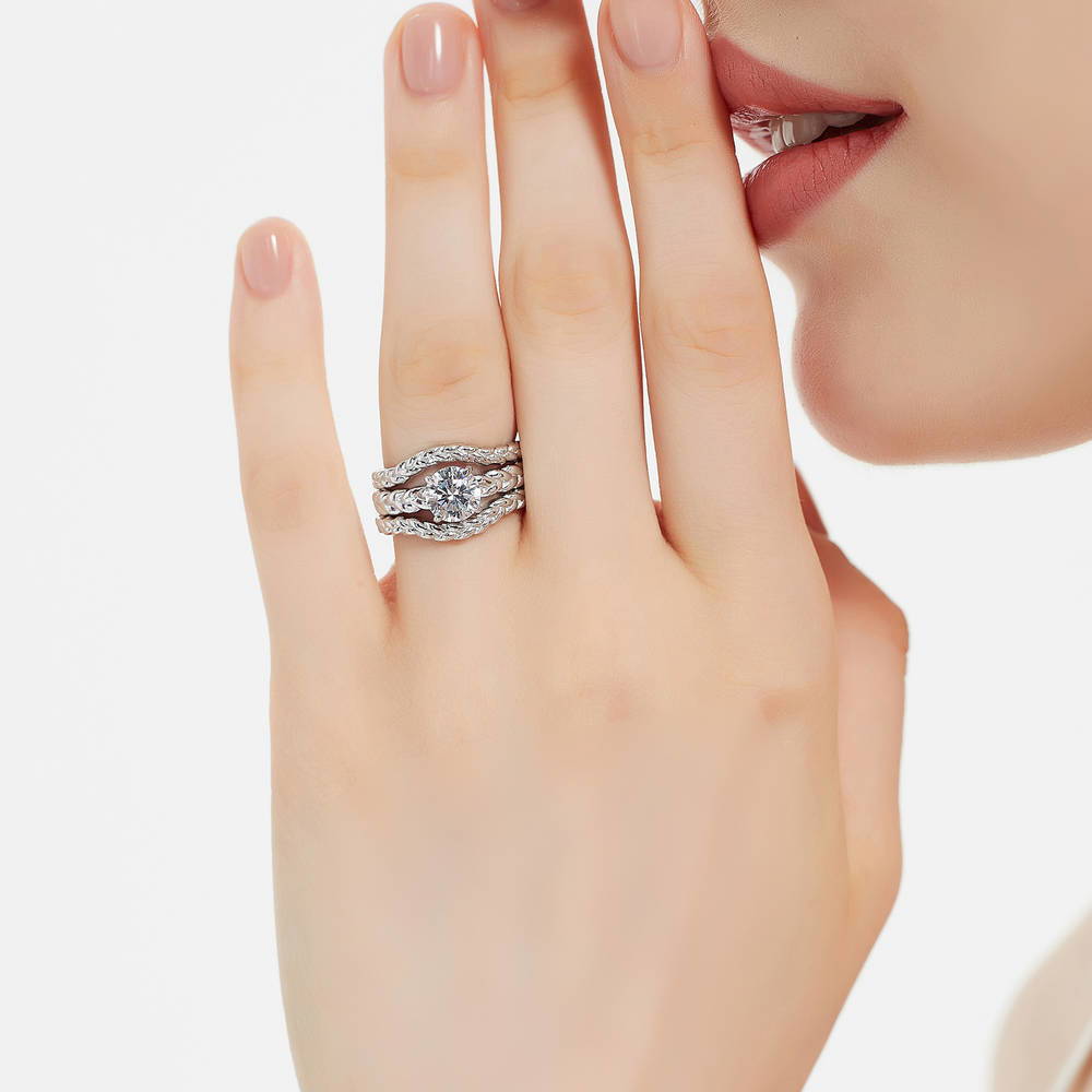 Model wearing Woven Solitaire 1.25ct CZ Ring in Sterling Silver, 13 of 17