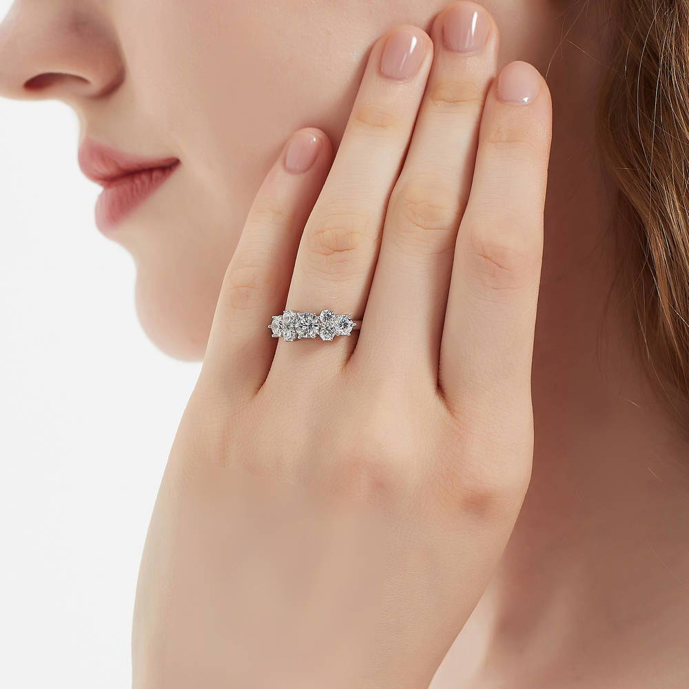 Model wearing Flower CZ Ring in Sterling Silver, 3 of 9