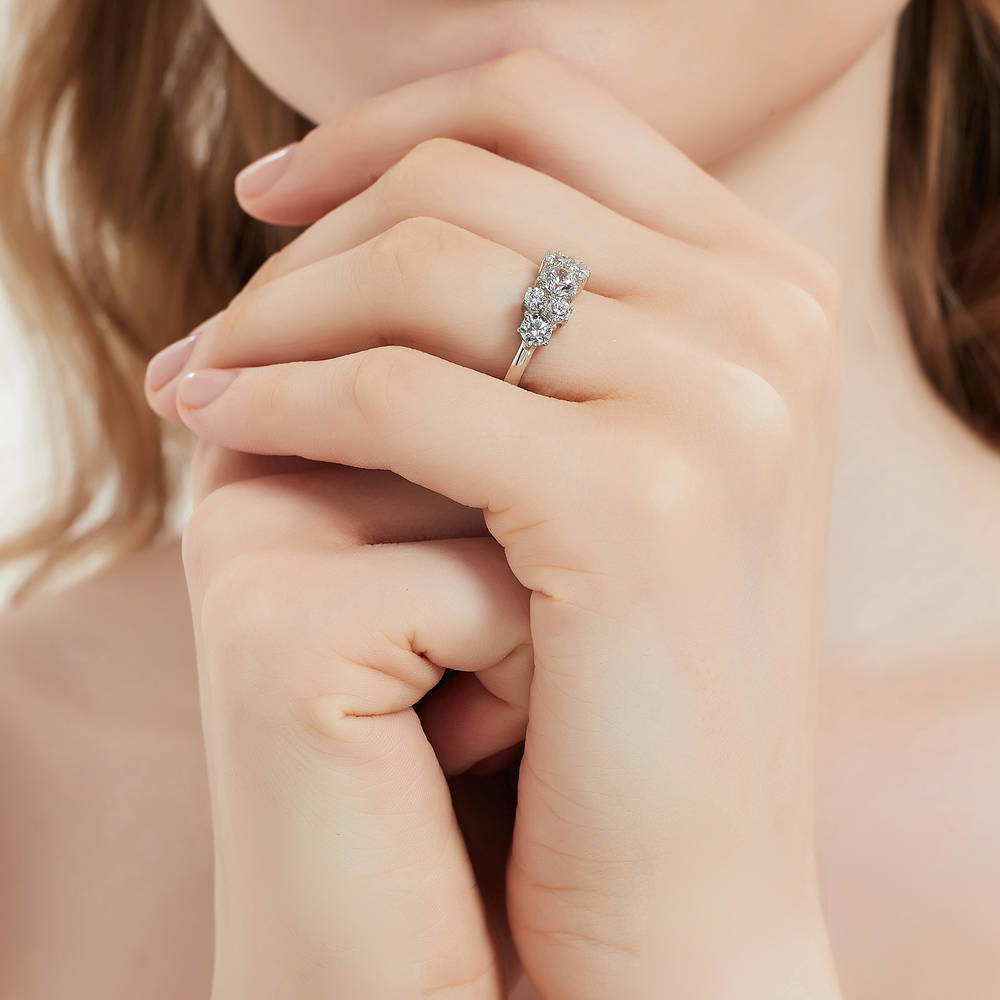 Model wearing Flower CZ Ring in Sterling Silver, 6 of 9