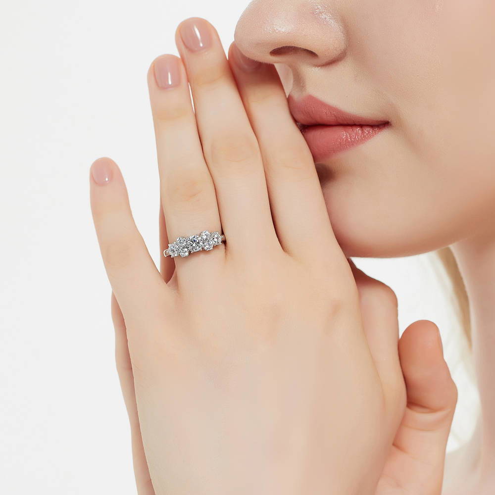 Model wearing Flower CZ Ring in Sterling Silver, 2 of 9