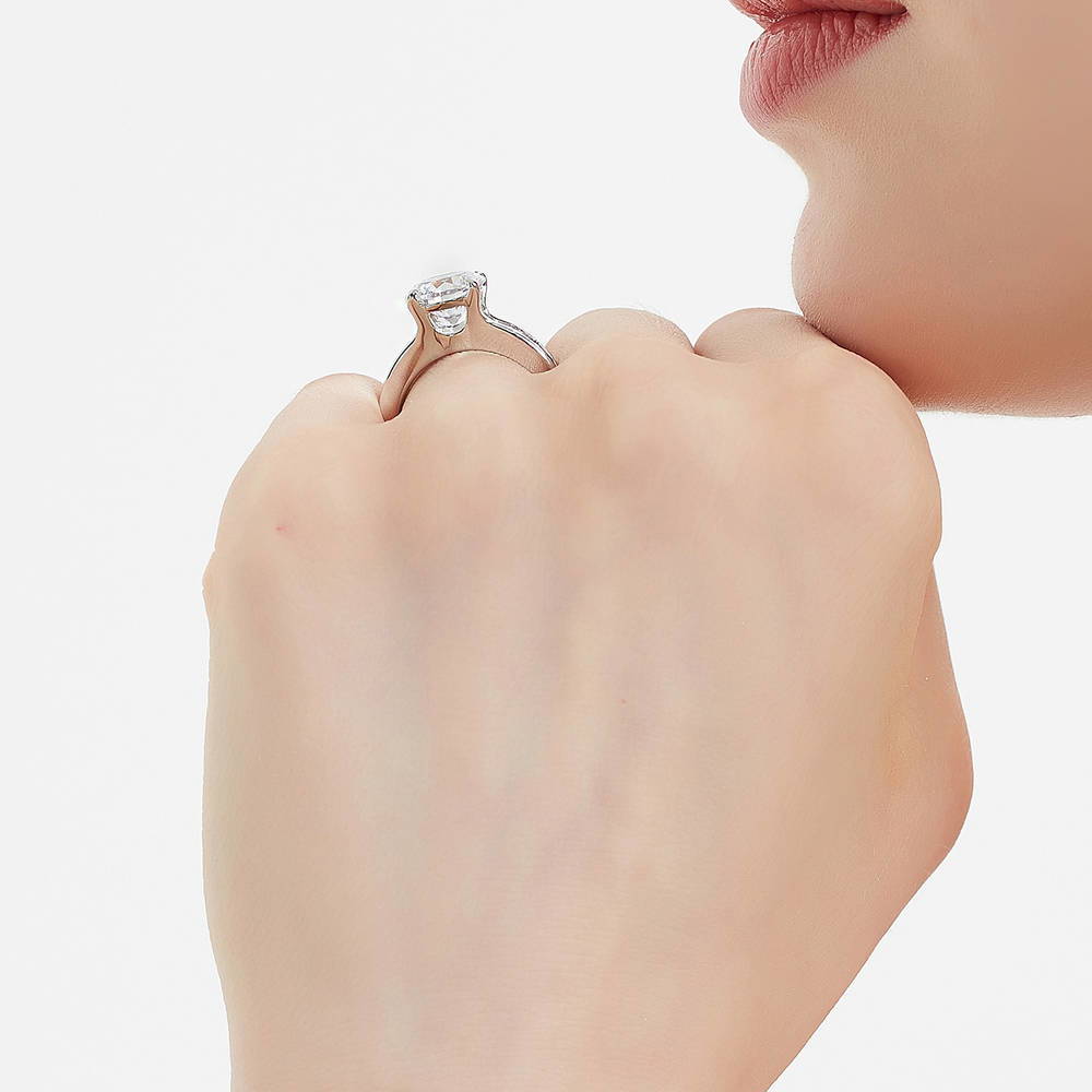 Model wearing Solitaire 2.7ct Round CZ Ring in Sterling Silver, 10 of 13