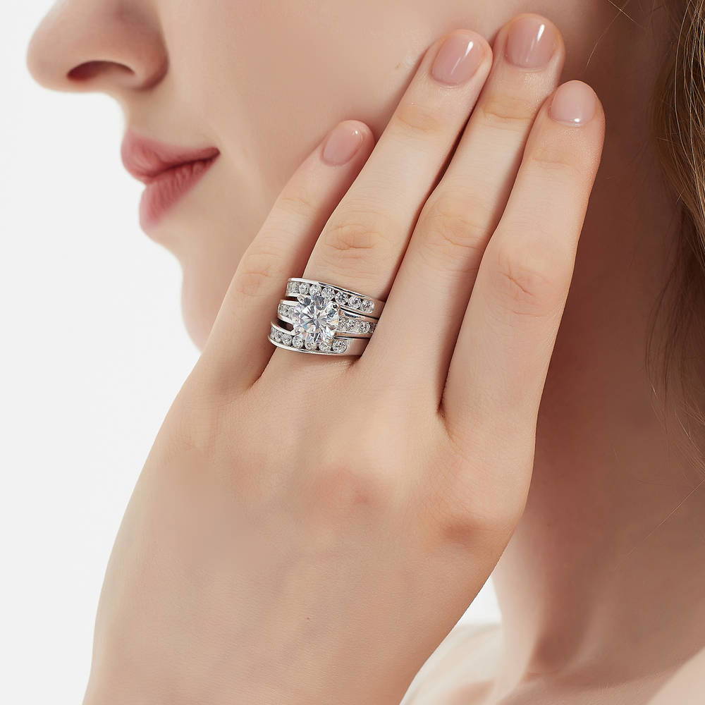 Model wearing Solitaire 2.7ct CZ Ring Set in Sterling Silver, 2 of 20