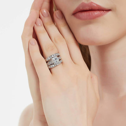 Model Wearing Curved Half Eternity Ring Style R1537-B, Solitaire Ring Style R1520-01