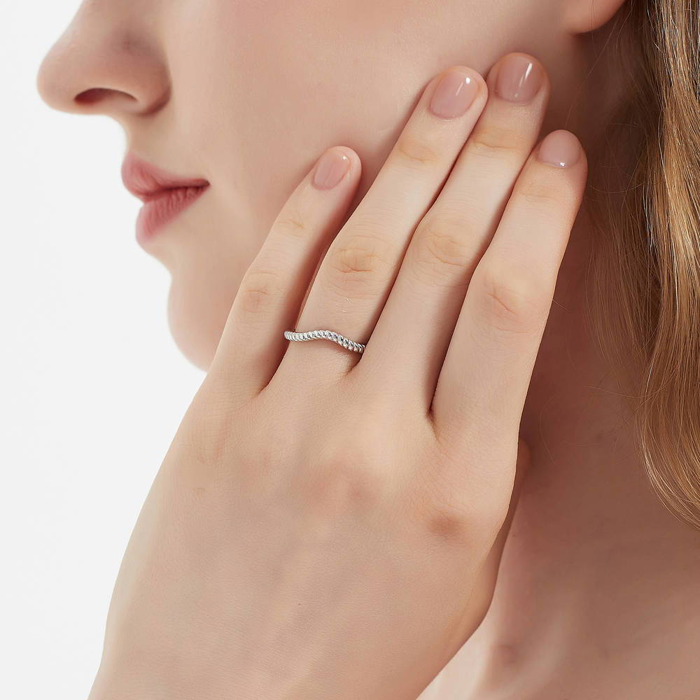 Model wearing Woven Band in Sterling Silver, 2 of 9