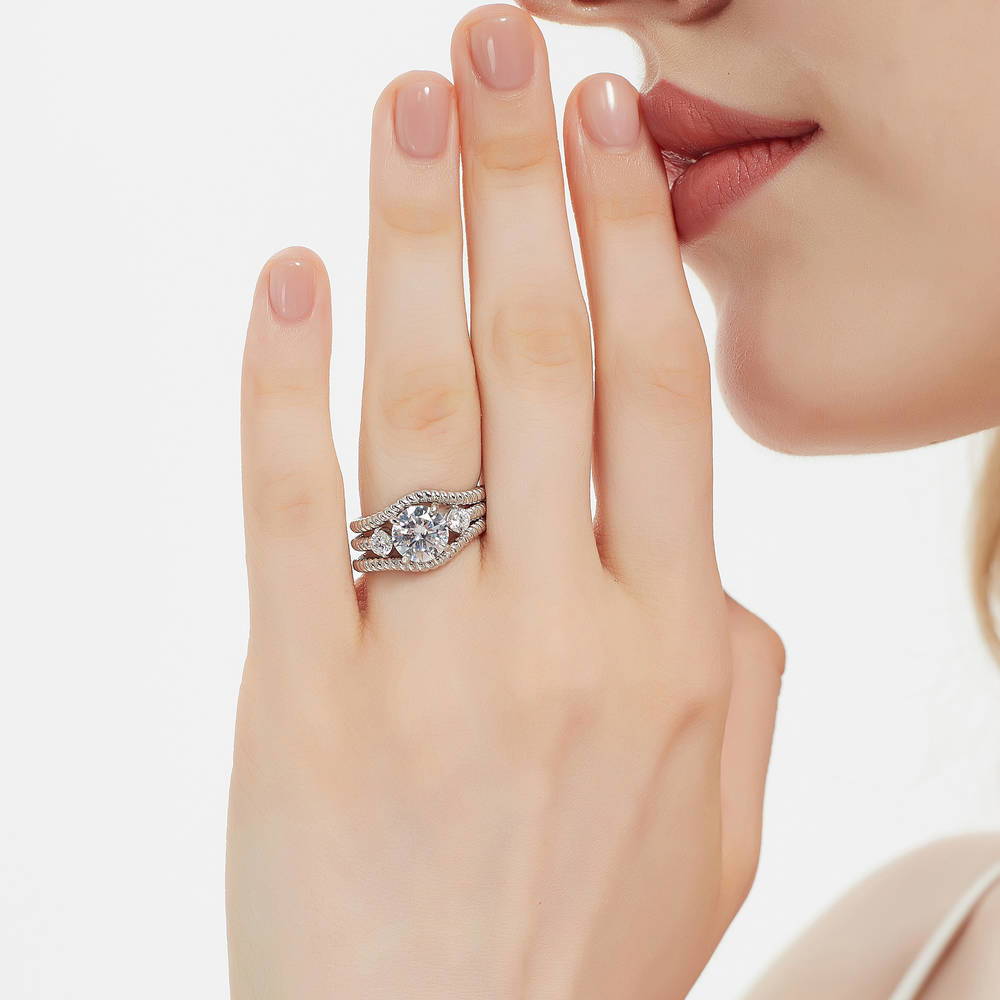 3-Stone Woven 2ct CZ Ring Set in Sterling Silver