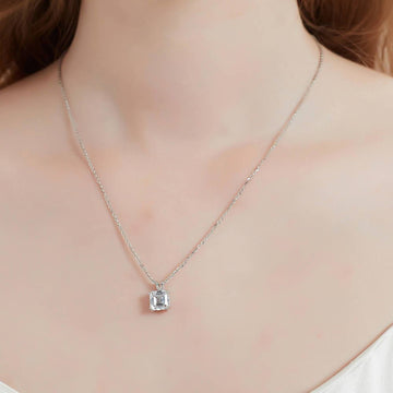 Solitaire 6ct Asscher CZ Pendant Necklace in Sterling Silver, 2 Piece