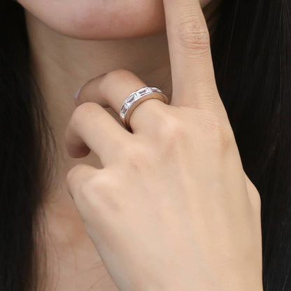 5-Stone Channel Emerald Cut CZ Eternity Ring in Sterling Silver