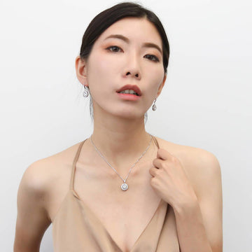 Cable Halo CZ Necklace and Earrings Set in Sterling Silver