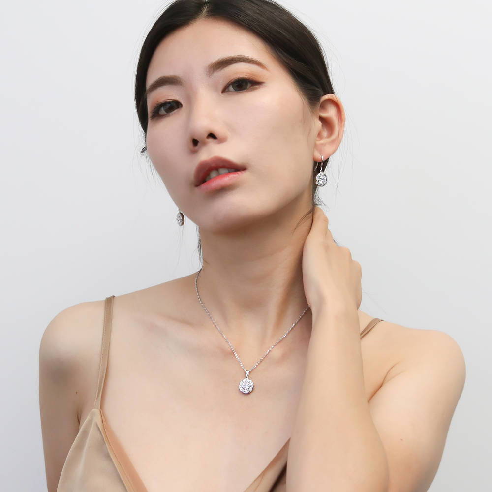 Model wearing Woven Wreath CZ Necklace and Earrings Set in Sterling Silver, 2 of 9