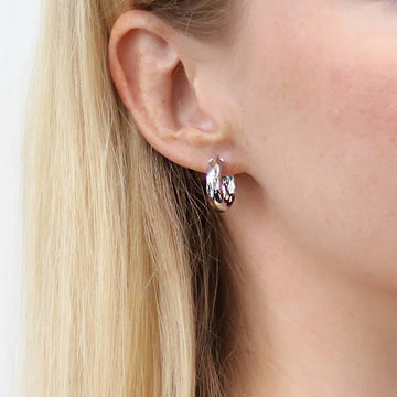 Dome Hammered Medium Hoop Earrings in Sterling Silver 0.67"