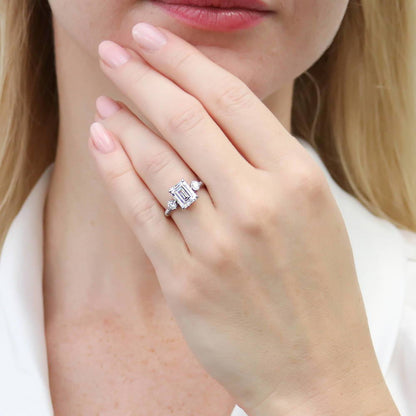 3-Stone Woven 2.6ct Emerald Cut CZ Ring in Sterling Silver