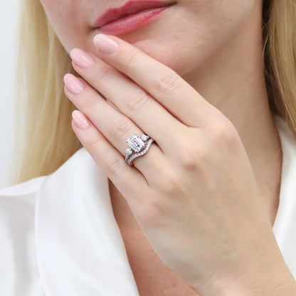 Woven Wishbone Chevron Pave CZ Eternity Ring in Sterling Silver