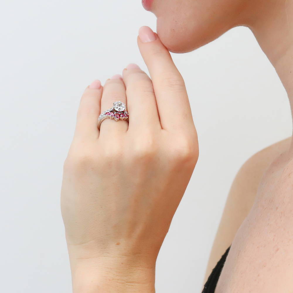 Solitaire 5-Stone Wishbone 1.25ct CZ Ring Set in Sterling Silver