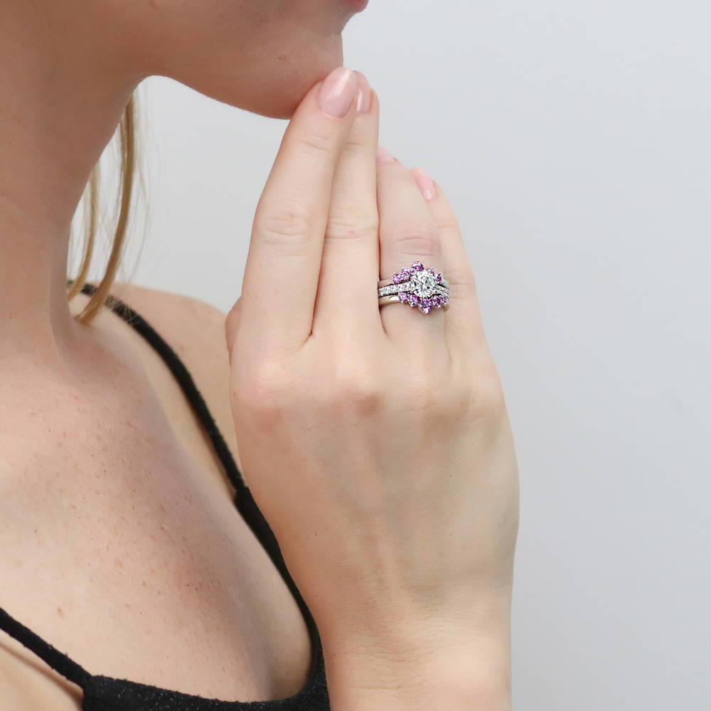Model wearing Solitaire 5-Stone Wishbone 1.25ct CZ Ring Set in Sterling Silver, 2 of 20