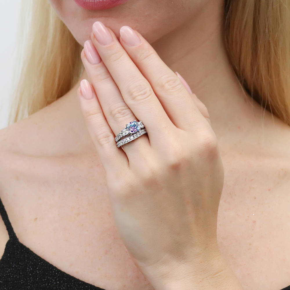 Model wearing Pave CZ Eternity Ring in Sterling Silver, 11 of 20