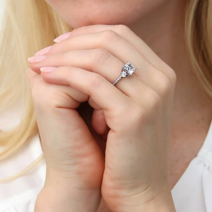 3-Stone Woven 2ct Princess CZ Ring in Sterling Silver