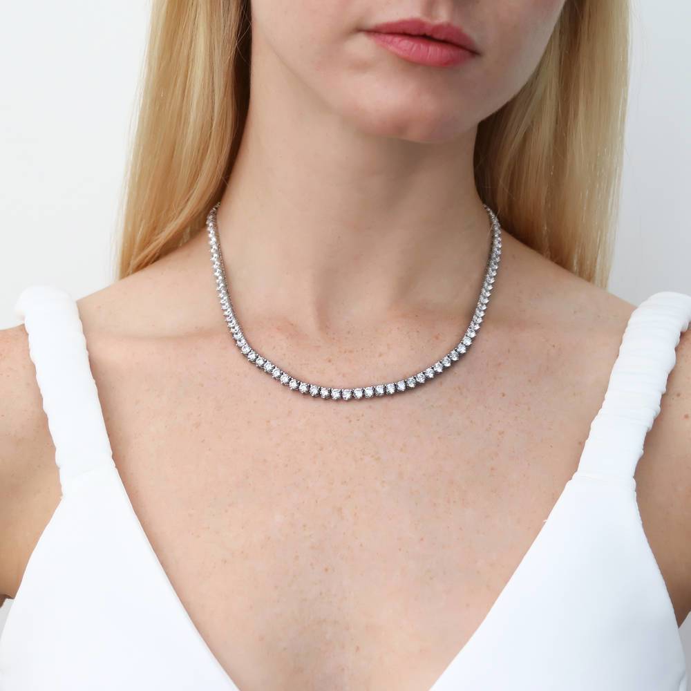 Model wearing CZ Statement Tennis Necklace in Sterling Silver, 2 of 5
