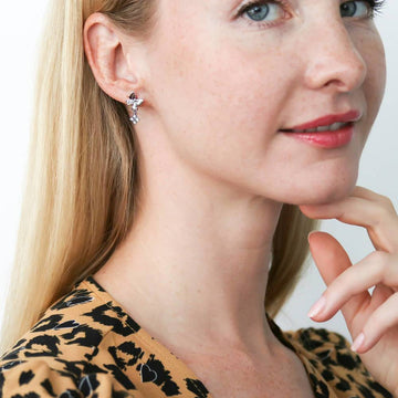 Butterfly Flower CZ Dangle Earrings in Sterling Silver