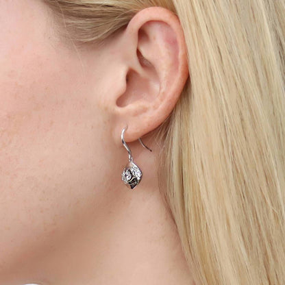 Woven CZ Fish Hook Earrings in Sterling Silver