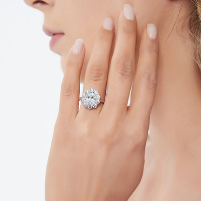 Flower Halo CZ Ring in Sterling Silver