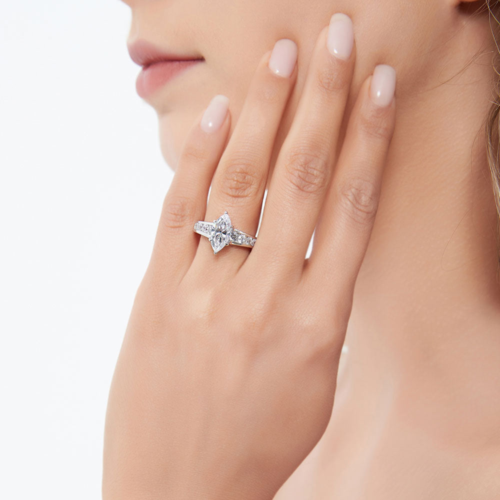Model wearing Solitaire 1.6ct Marquise CZ Statement Ring Set in Sterling Silver, 10 of 18