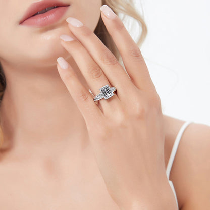 Solitaire 3.8ct Emerald Cut CZ Ring in Sterling Silver