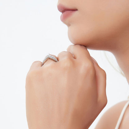 Wishbone Crown V Shaped CZ Eternity Ring in Sterling Silver