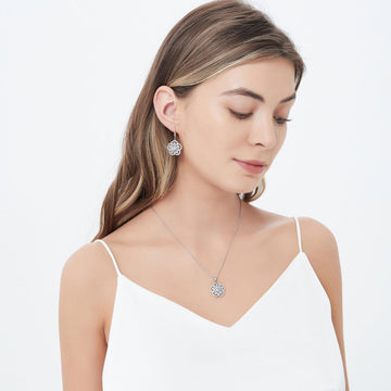Flower CZ Statement Necklace and Earrings Set in Sterling Silver