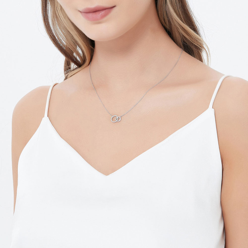 Open Circle Interlocking CZ Necklace in Sterling Silver