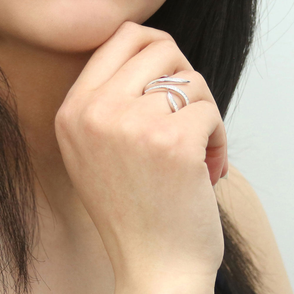 Model wearing Bypass Wave CZ Ring in Sterling Silver, 6 of 9