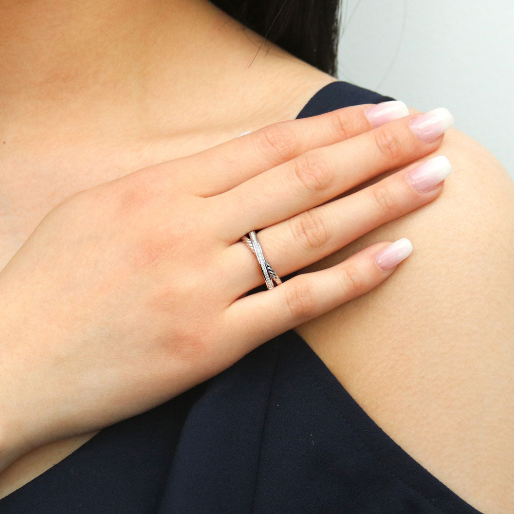 Woven Criss Cross CZ Ring in Sterling Silver