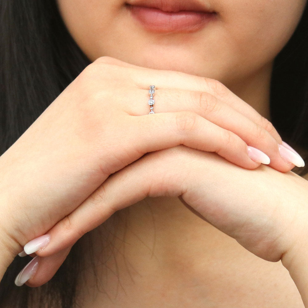 Model wearing Bubble Bead Bezel CZ Eternity Ring in Sterling Silver, 6 of 9