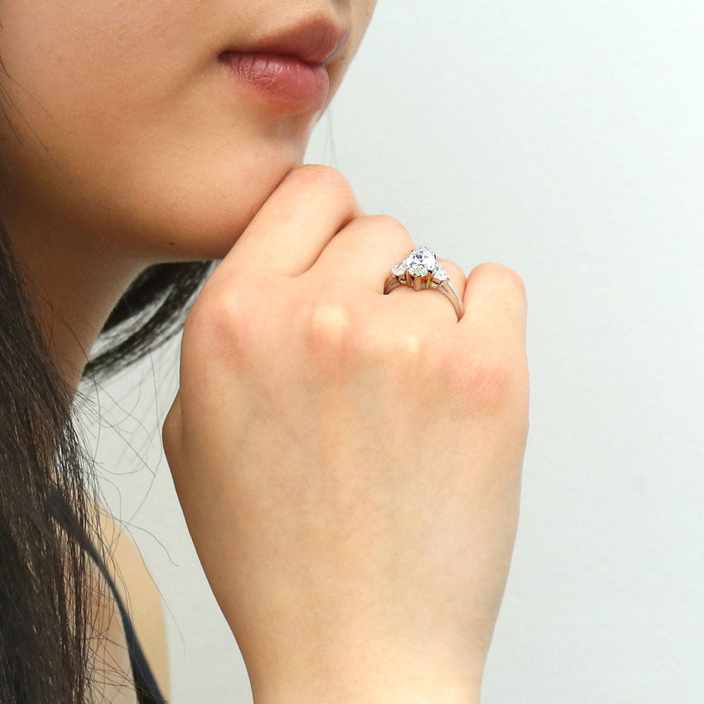 Model wearing 3-Stone 1.6ct Marquise CZ Ring in Sterling Silver, 6 of 9