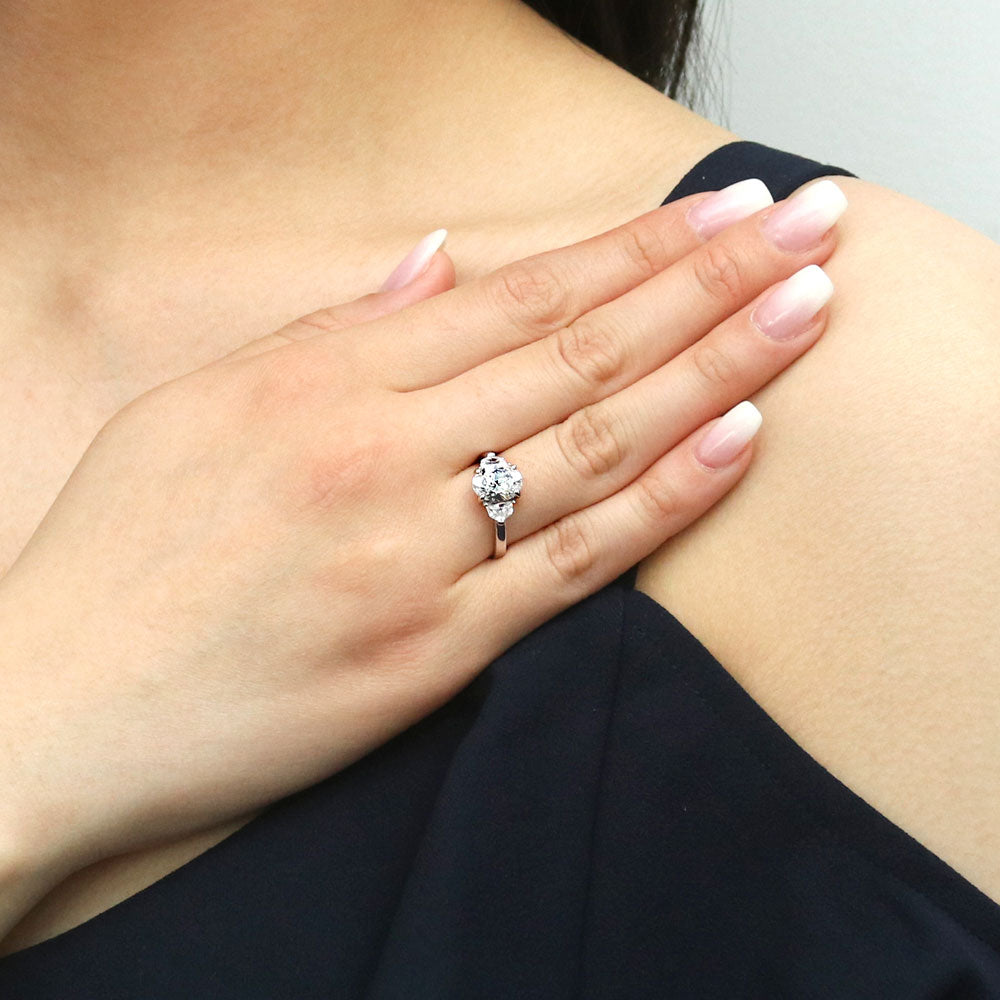 Model wearing 3-Stone Oval CZ Ring in Sterling Silver, 5 of 9