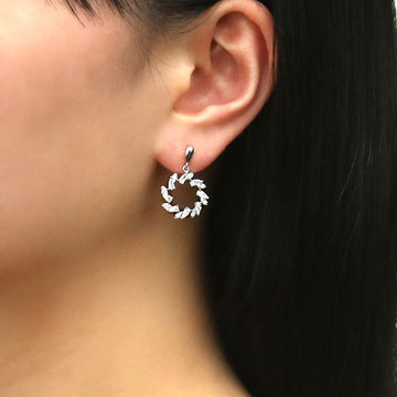Wreath Open Circle CZ Dangle Earrings in Sterling Silver