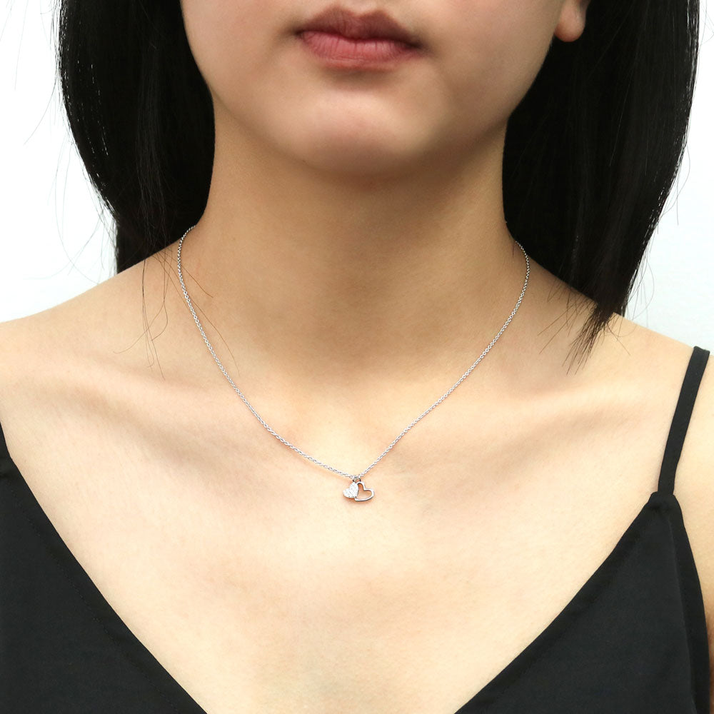 Open Heart CZ Necklace in Sterling Silver