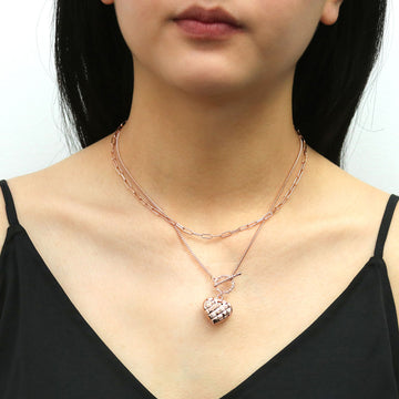 Paperclip Heart Chain Necklace in Rose Gold Flashed Base Metal, 2 Piece