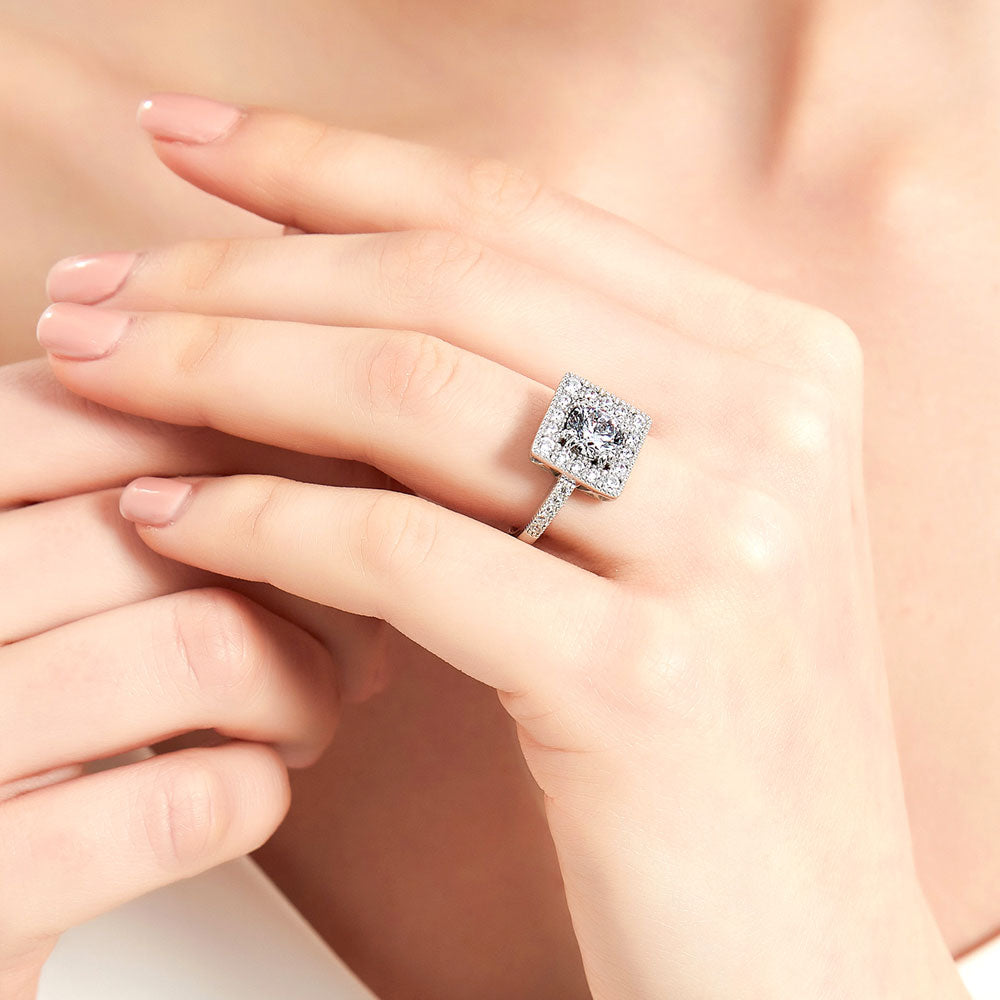 Model wearing Halo CZ Ring in Sterling Silver, 11 of 15