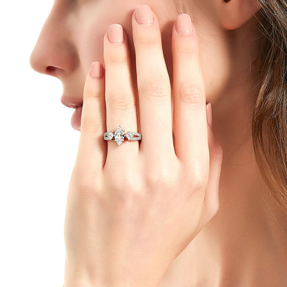 3-Stone 1ct Marquise CZ Split Shank Ring in Sterling Silver