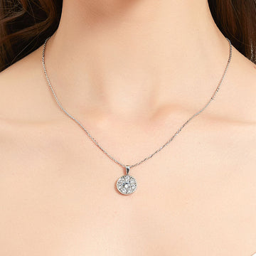 Flower Halo CZ Pendant Necklace in Sterling Silver