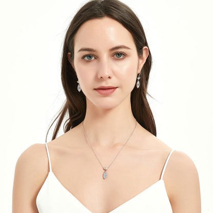 Halo Flower Marquise CZ Necklace in Sterling Silver