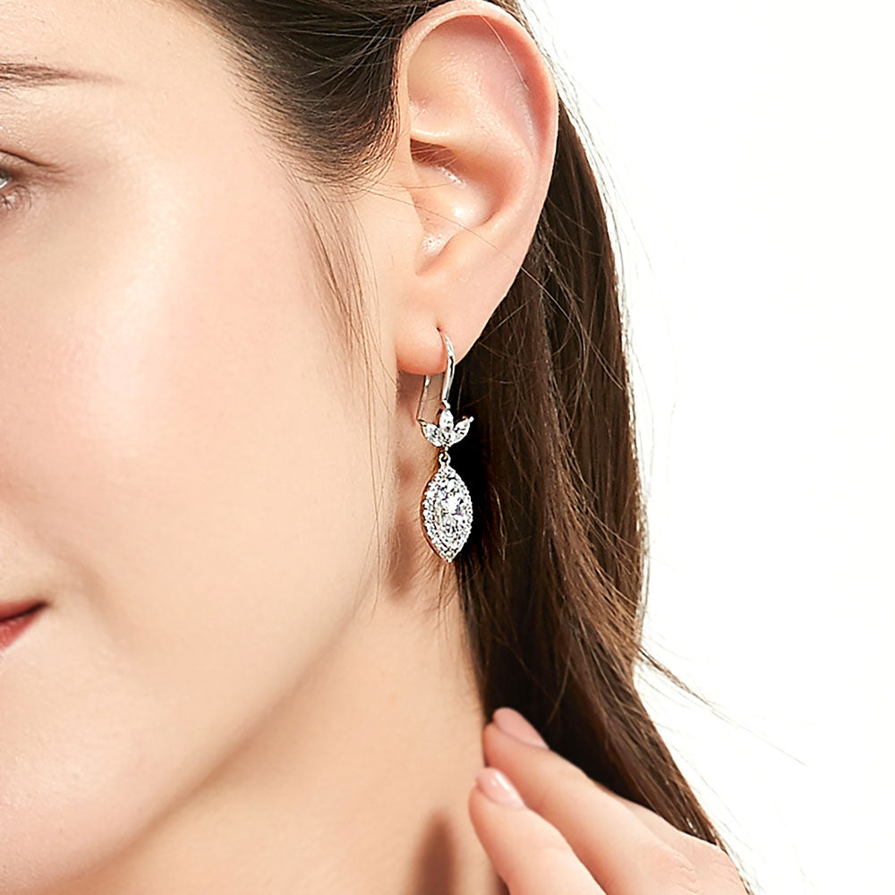Flower Halo CZ Necklace and Earrings Set in Sterling Silver