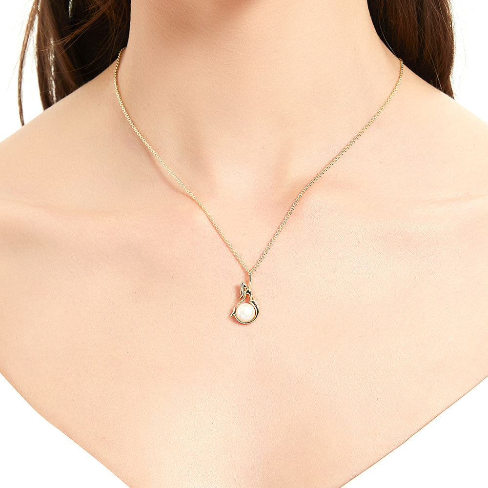Model wearing Mermaid White Button Cultured Pearl Necklace in Sterling Silver, 2 of 6